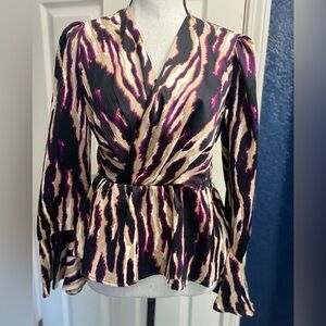 Sofia by Sofia Vergara Black and Purple Patterned Blouse